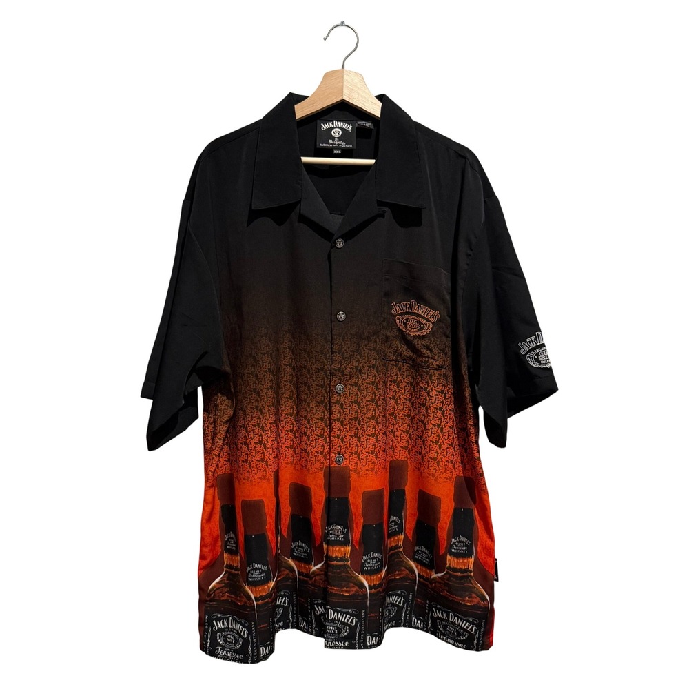 Vintage Y2K Jack Daniels Dragonfly Whiskey Bottle Graphic Button Shirt XXL